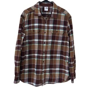 The North Face Mens XL Plaid Flannel Shirt Long Sleeve Button Up Brown
